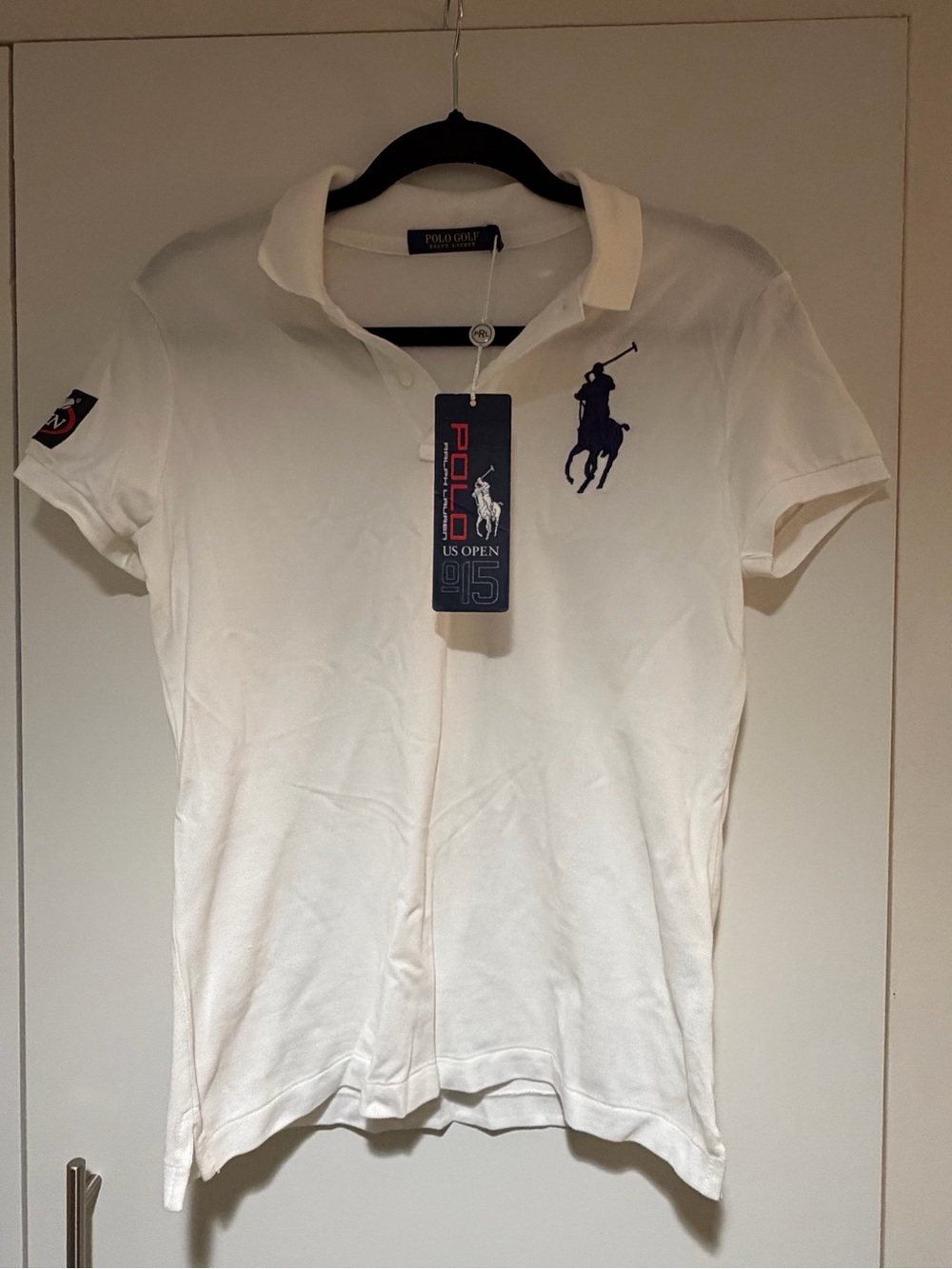 Ralph Lauren White Polo Shirt with Navy Pony, US Open Golf Shirt